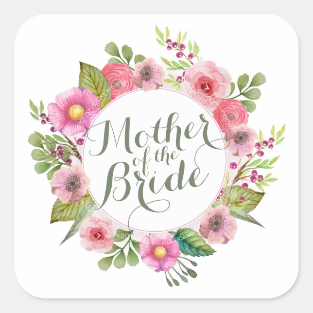 Mother of the Bride Elegant Wreath Sticker Seal (Front)