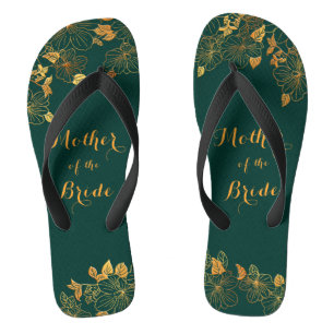 Mother of the Bride Emerald Green & Gold Foliage Flip Flops