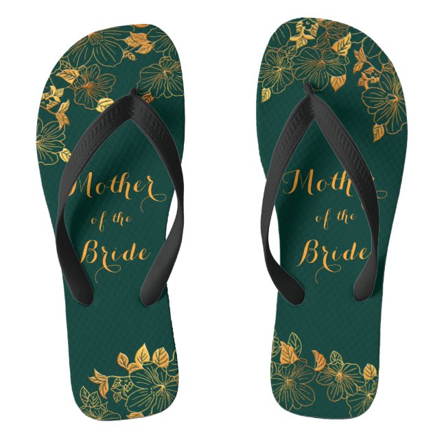 Mother of the Bride Emerald Green & Gold Foliage Flip Flops (Footbed)