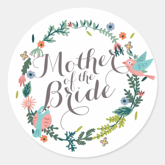 Mother of the Bride Floral Wreath Wedding Sticker (Front)