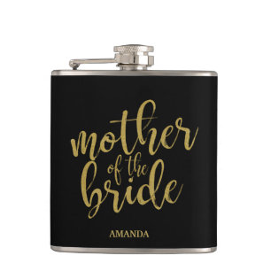 Mother of the Bride Gold Glitter Bridal Shower Hip Flask