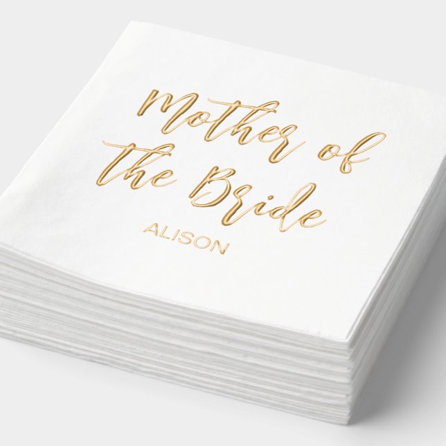 Mother of the Bride Gold White Wedding Foil Napkins (Detail)