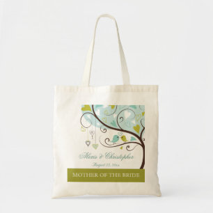 Mother of the bride green & blue love birds favour tote bag
