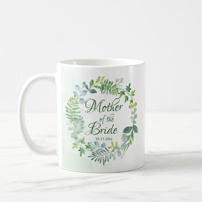 Mother Of The  Bride Greenery Wreath Watercolor Coffee Mug (Left)