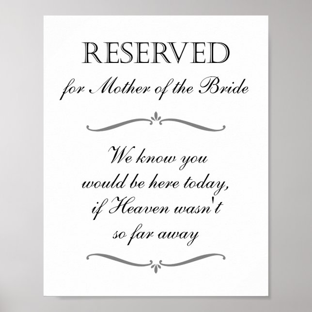 Mother of the Bride Heaven Memorial Reserved Sign (Front)
