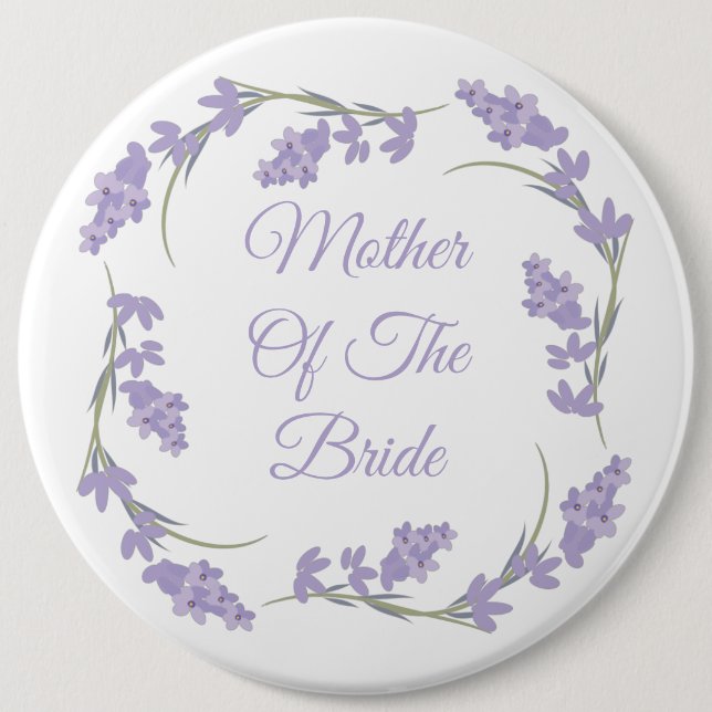 Mother of the Bride Lavender Floral Wreath Button (Front)