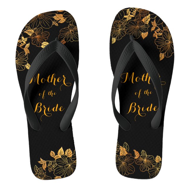 Mother of the Bride Luxury Black & Gold Foliage Flip Flops (Footbed)