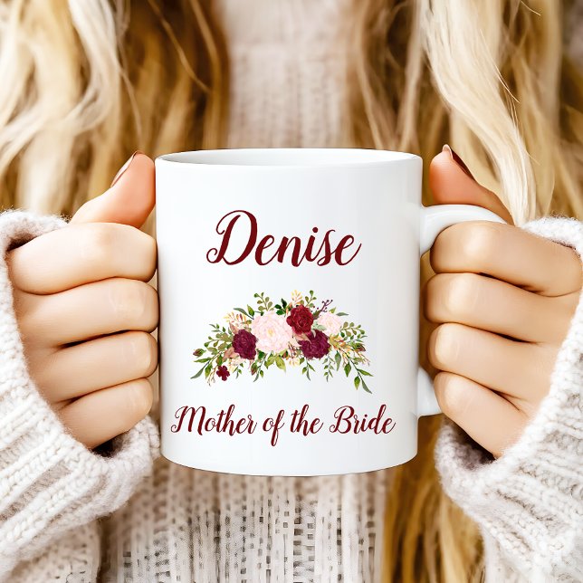 Mother of the Bride Marsala Pink Floral Wedding Mug (Creator Uploaded)
