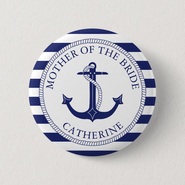 Mother of the Bride Nautical Anchor Navy Wedding 6 Cm Round Badge (Front)