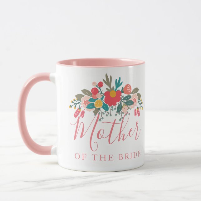 Mother of the Bride or Groom Pink Floral Bouquet Mug (Left)