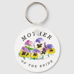 Mother of the Bride Pansies Floral Vintage Wedding Key Ring