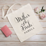 Mother of the Bride Personalised Black Script Tote Bag<br><div class="desc">Wedding Mother of the Bride tote bag features chic black script with custom name text.</div>