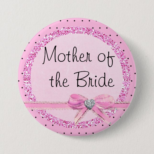 Mother of the Bride Pink and Black Dots Button (Front)