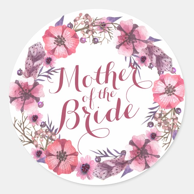 Mother of the Bride Pink Floral Wedding Sticker (Front)