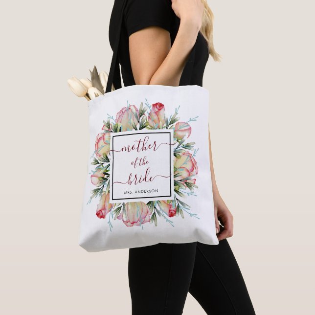 Mother of the Bride Pink Floral Wedding Tote Bag (Close Up)