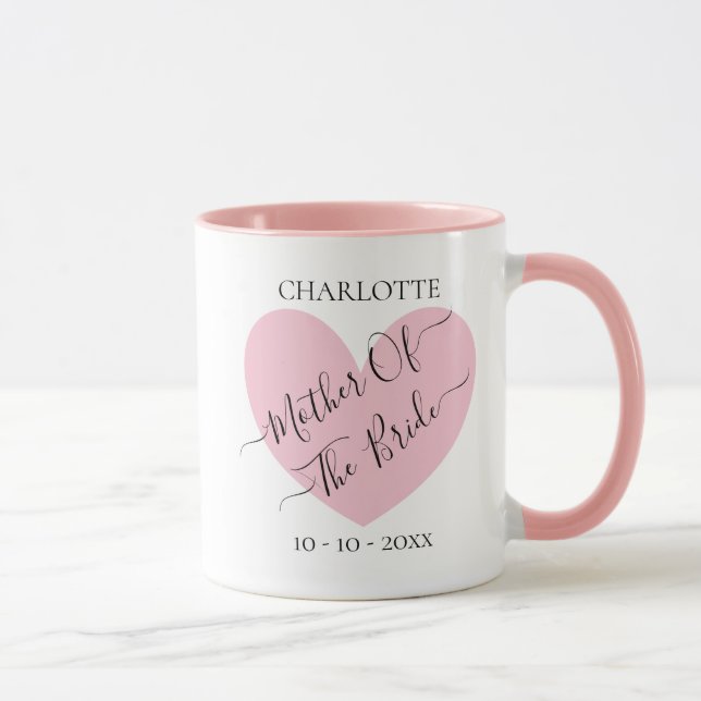 Mother Of The Bride Pink Heart Personalised Mug (Right)