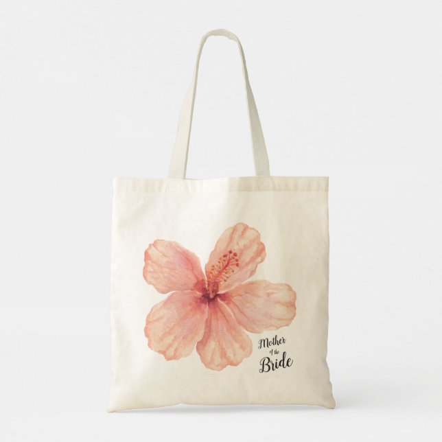 Mother of the Bride Pink Hibiscus Flower Tote Bag (Back)