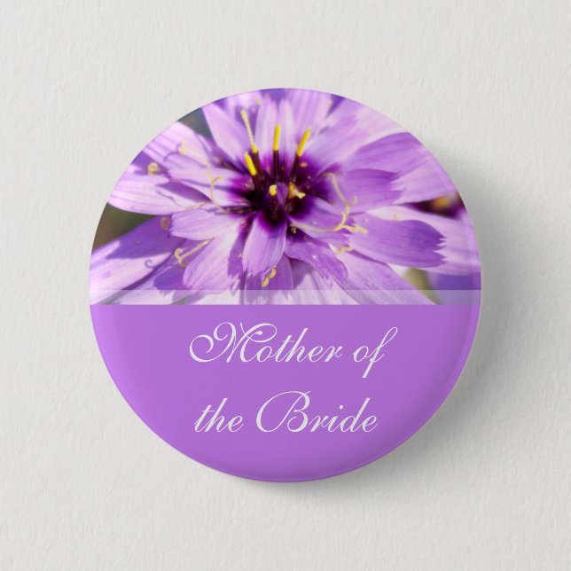 Mother of the bride, purple daisy flower wedding 6 cm round badge (Front)