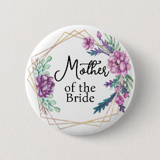 Mother of the Bride Purple Floral Wedding 6 Cm Round Badge