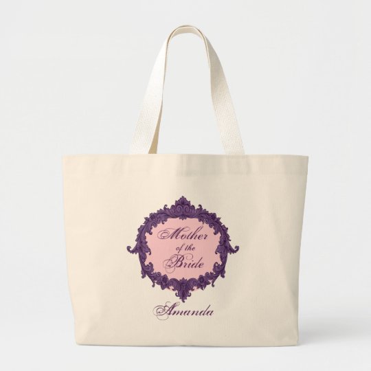 Mother of the Bride PURPLE Vintage Custom Name V01 Large Tote Bag