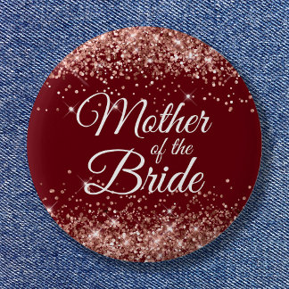 Mother of the Bride Rose Gold Glitter Burgundy 6 Cm Round Badge