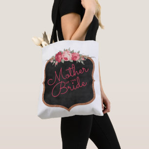 Mother of the Bride Script Pink Floral Wedding Tote Bag