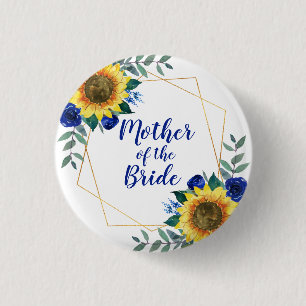 Mother of the Bride Sunflower Geometric Blue 3 Cm Round Badge