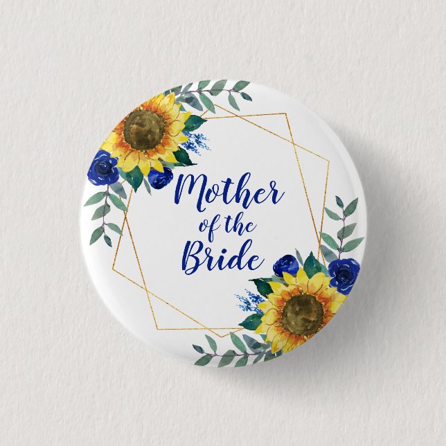 Mother of the Bride Sunflower Geometric Blue 3 Cm Round Badge (Front)