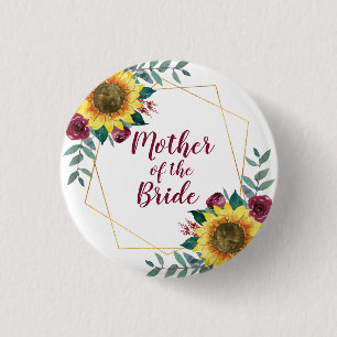 Mother of the Bride Sunflower Geometric Burgundy 3 Cm Round Badge