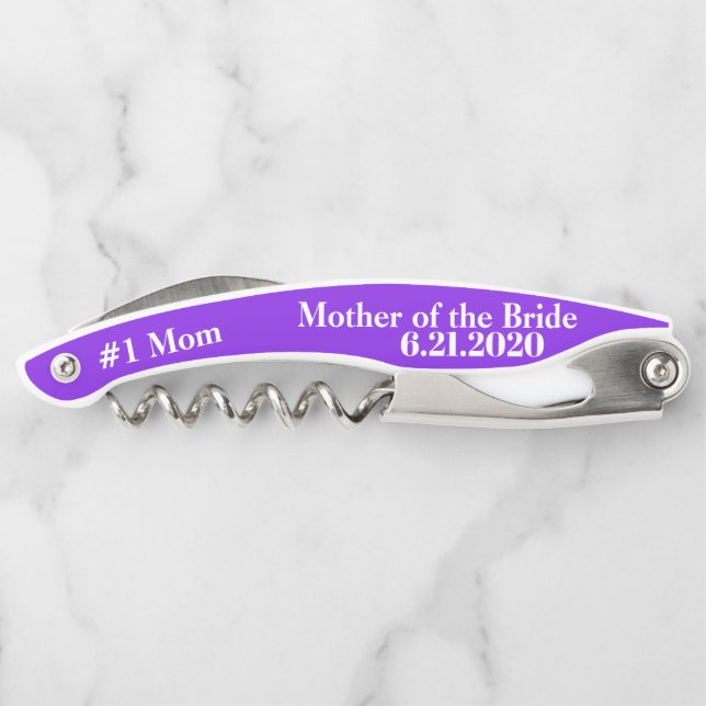 Mother of the Bride Violet Wedding Favour Corkscrew (Back)