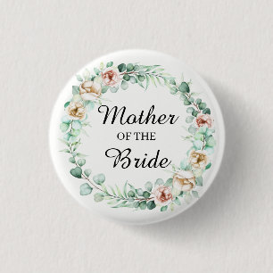 mother of the bride ,watercolor eucalyptus wreath  3 cm round badge