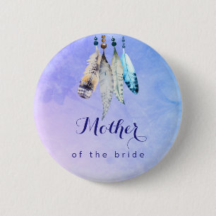 Mother of the bride Watercolor Feathers 6 Cm Round Badge