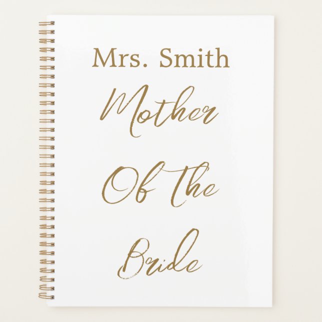 Mother Of The Bride Wedding Gift Favour Gold White Planner (Front)