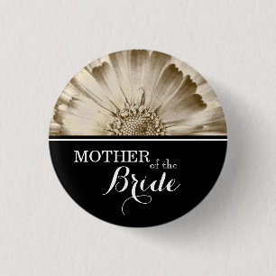 Mother of The Bride Wedding Gold Daisy 3 Cm Round Badge