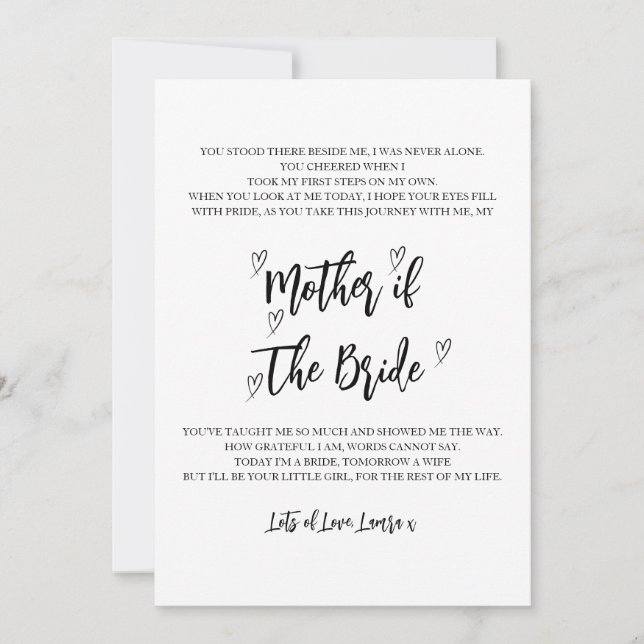 Mother of the Bride Wedding Poem Card (Front)