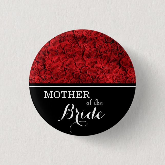 "Mother of The Bride" Wedding Red Roses 3 Cm Round Badge (Front)