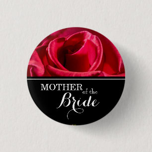 "Mother of The Bride" Wedding Red Roses 3 Cm Round Badge