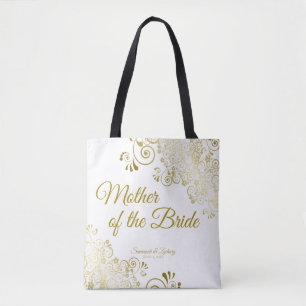 Mother of the Bride Wedding Tote Bag Gold White