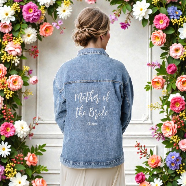 Mother of the Bride Wedding White Script Denim Jacket (Creator Uploaded)