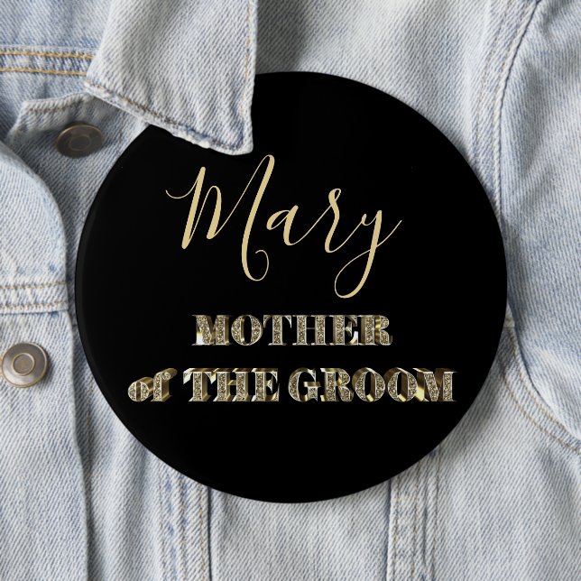 Mother of The Groom Black Gold Glitter Typography 6 Cm Round Badge (In Situ)