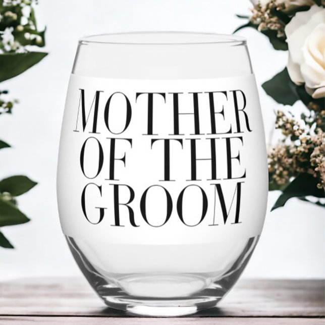 Mother of the Groom Black Modern Elegant Custom  Stemless Wine Glass (Creator Uploaded)