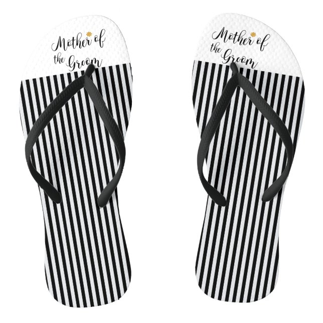 Mother of the Groom black stripes gold flower Flip Flops (Footbed)