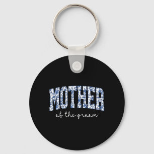 Mother of The Groom Blue Floral Toile Matching Key Ring