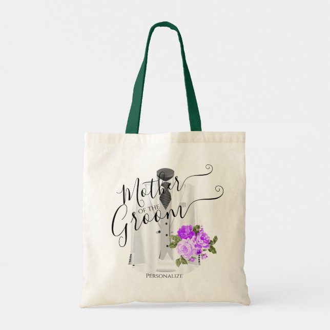 Mother of the Groom - Bridal Party - Purple Floral Tote Bag (Back)