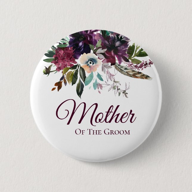 Mother Of The Groom Burgundy Floral  6 Cm Round Badge (Front)