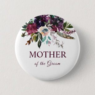 Mother Of The Groom Burgundy Floral Bouquet White 6 Cm Round Badge