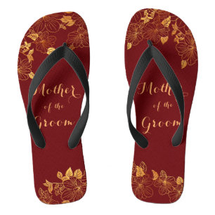 Mother of the Groom Dark Burgundy & Gold Foliage Flip Flops