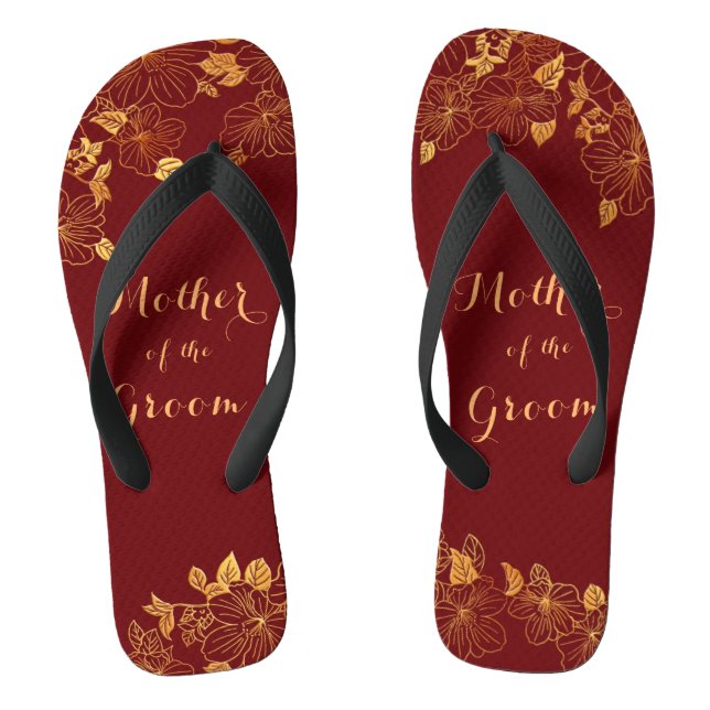 Mother of the Groom Dark Burgundy & Gold Foliage Flip Flops (Footbed)