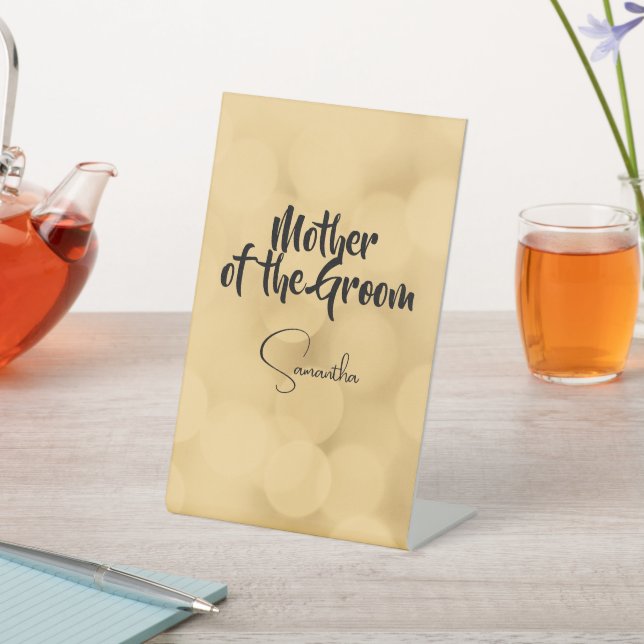 Mother of the Groom - editable text on gold Pedestal Sign (In SItu)