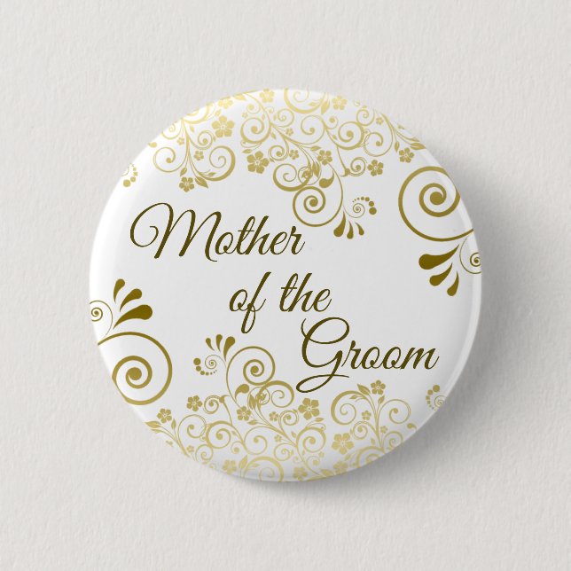 Mother of the Groom Elegant Gold Filigree Wedding 6 Cm Round Badge (Front)